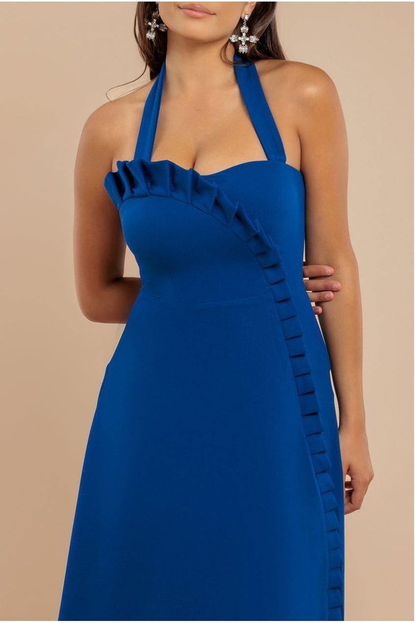 Frilled Halter Neck Strap Midi Dress - Royal Blue DR4205