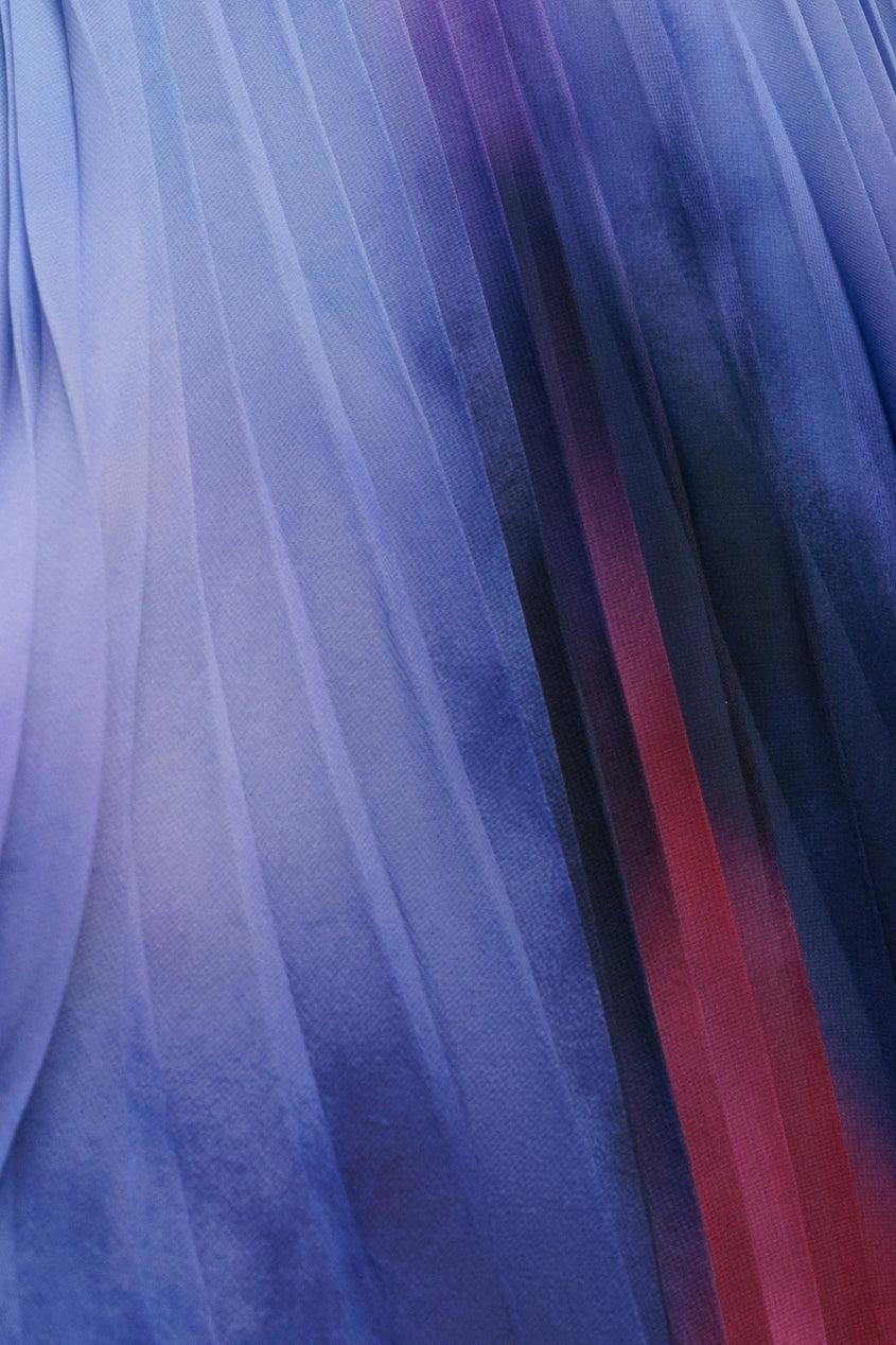 Wavy Ombre A-Line Chiffon Maxi Dress - Blue DR4207