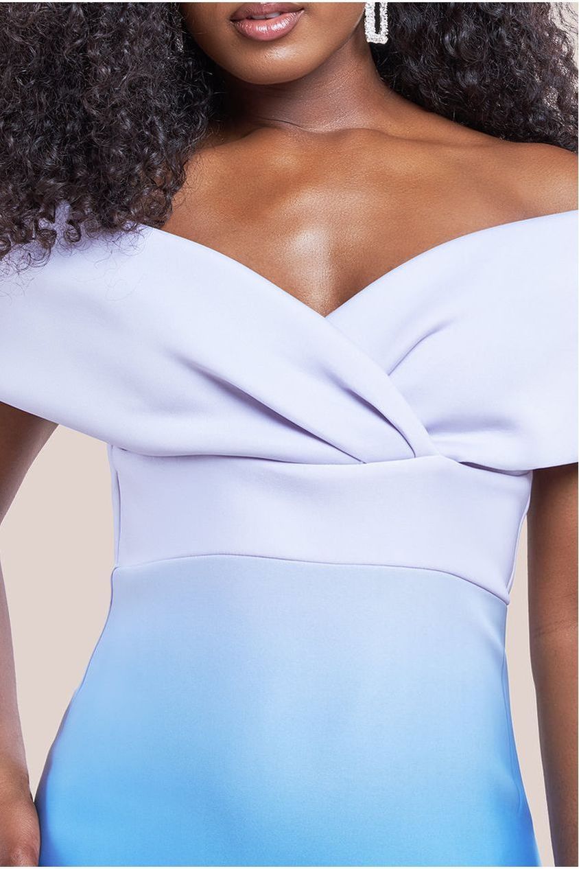 Ombre Front Wrap Bardot Midi Dress - Light Blue DR4222QZ