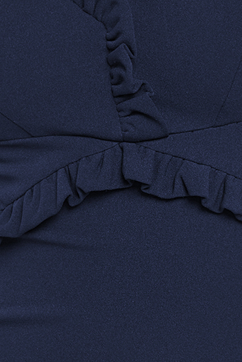 Cap Sleeve Frill Edge Midi Dress - Black DR4223