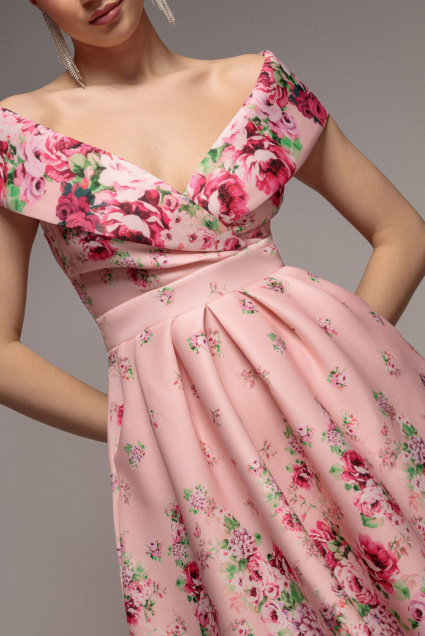 Bardot Floral Print A-Line Scuba Foam Midi Dress - Blush DR4228