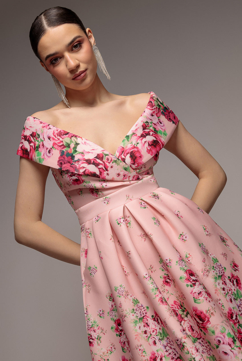 Bardot Floral Print A-Line Scuba Foam Midi Dress - Blush DR4228