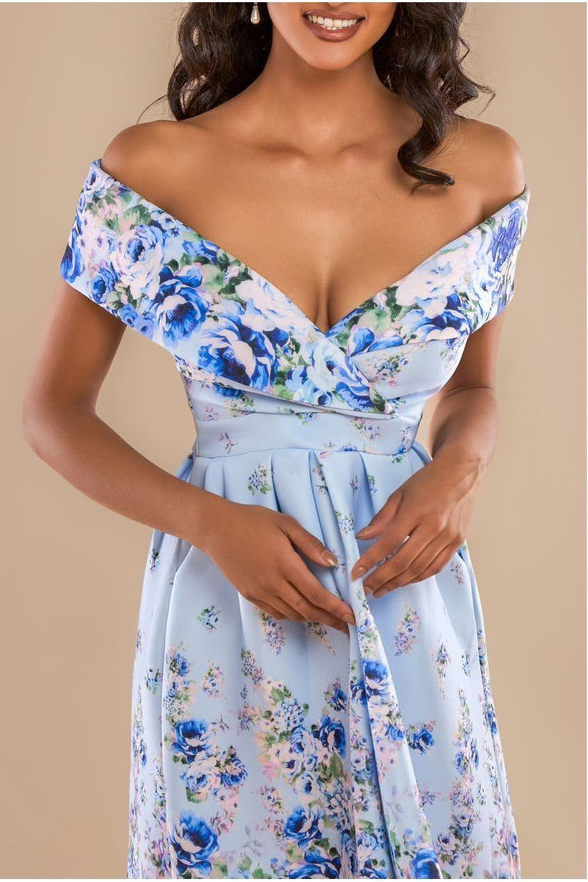 Bardot Floral Print A-Line Scuba Foam Midi Dress - Blue DR4228