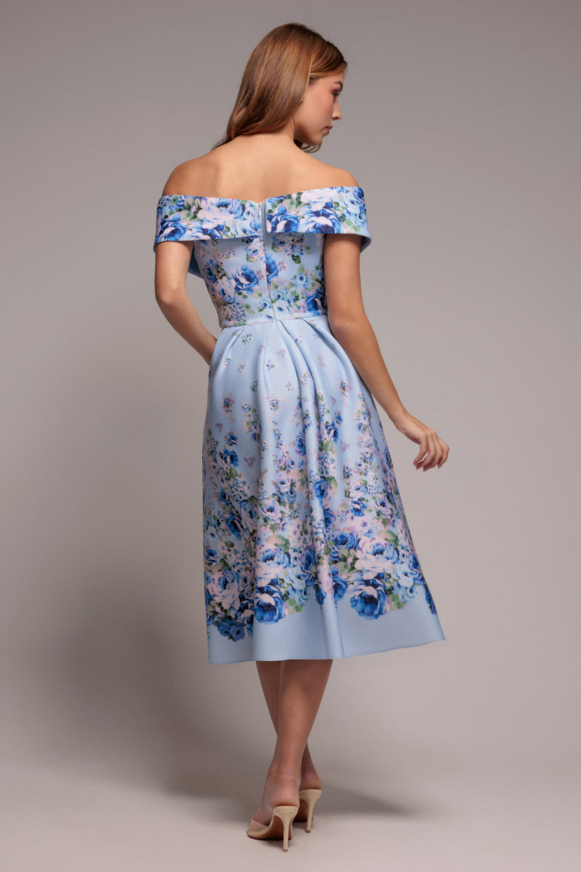 Bardot Floral Print A-Line Scuba Foam Midi Dress - Blue DR4228
