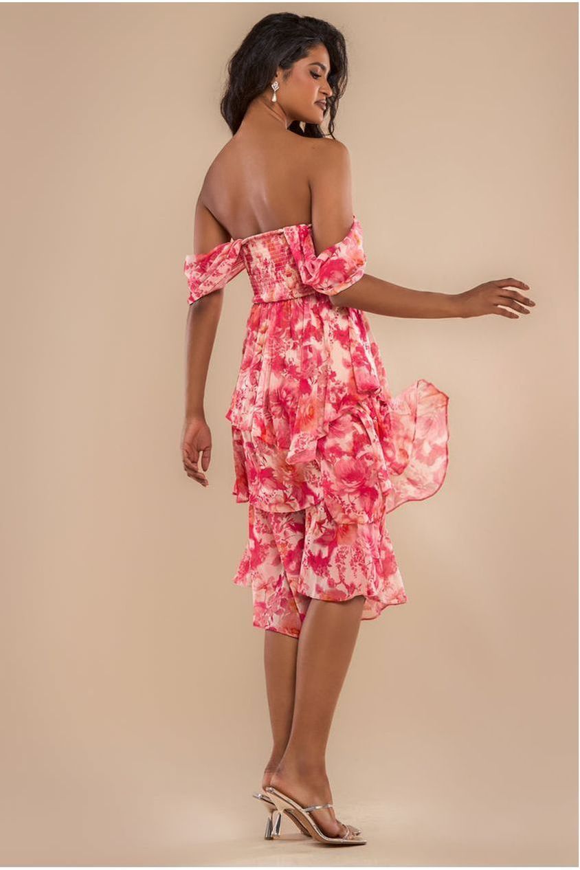 Bardot Asymmetric Handkerchief Tier Midaxi - Blush DR4248