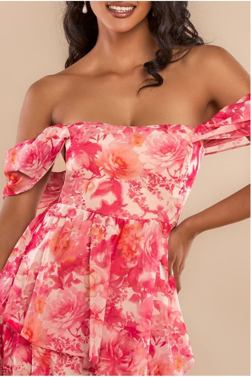 Bardot Asymmetric Handkerchief Tier Midaxi - Blush DR4248