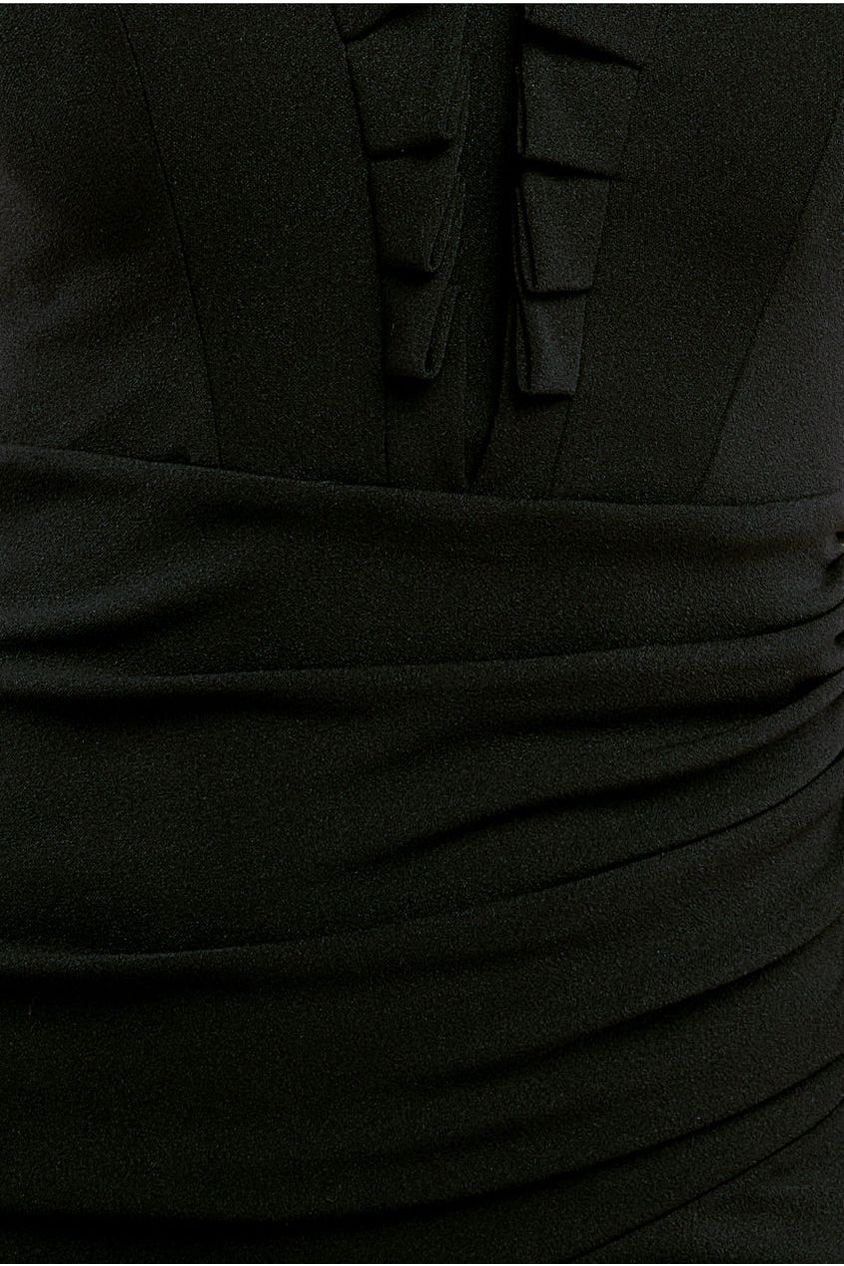 Off The Shoulder Frill Bodice Midi Dress - Black DR4255