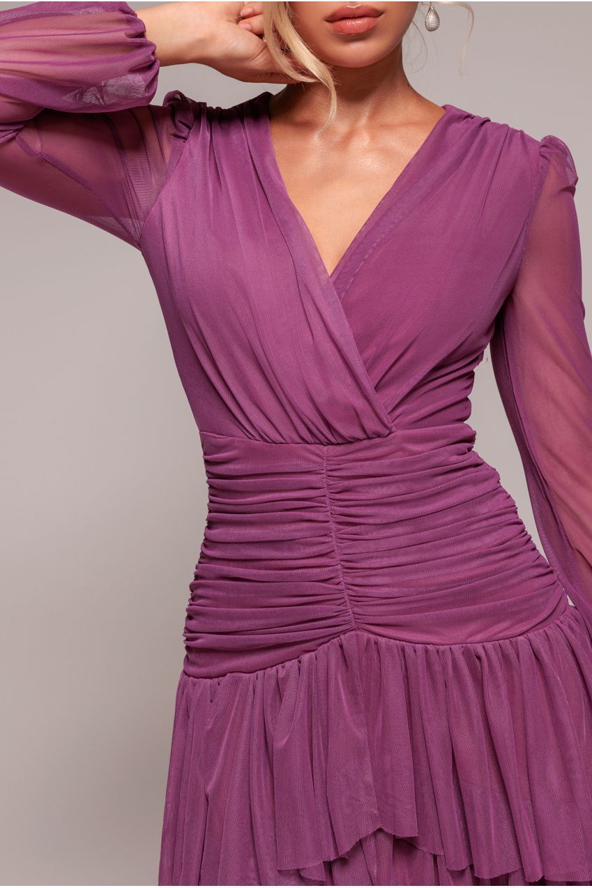 Gathered High & Low Tiered Midaxi Dress - Berry DR4262QZ