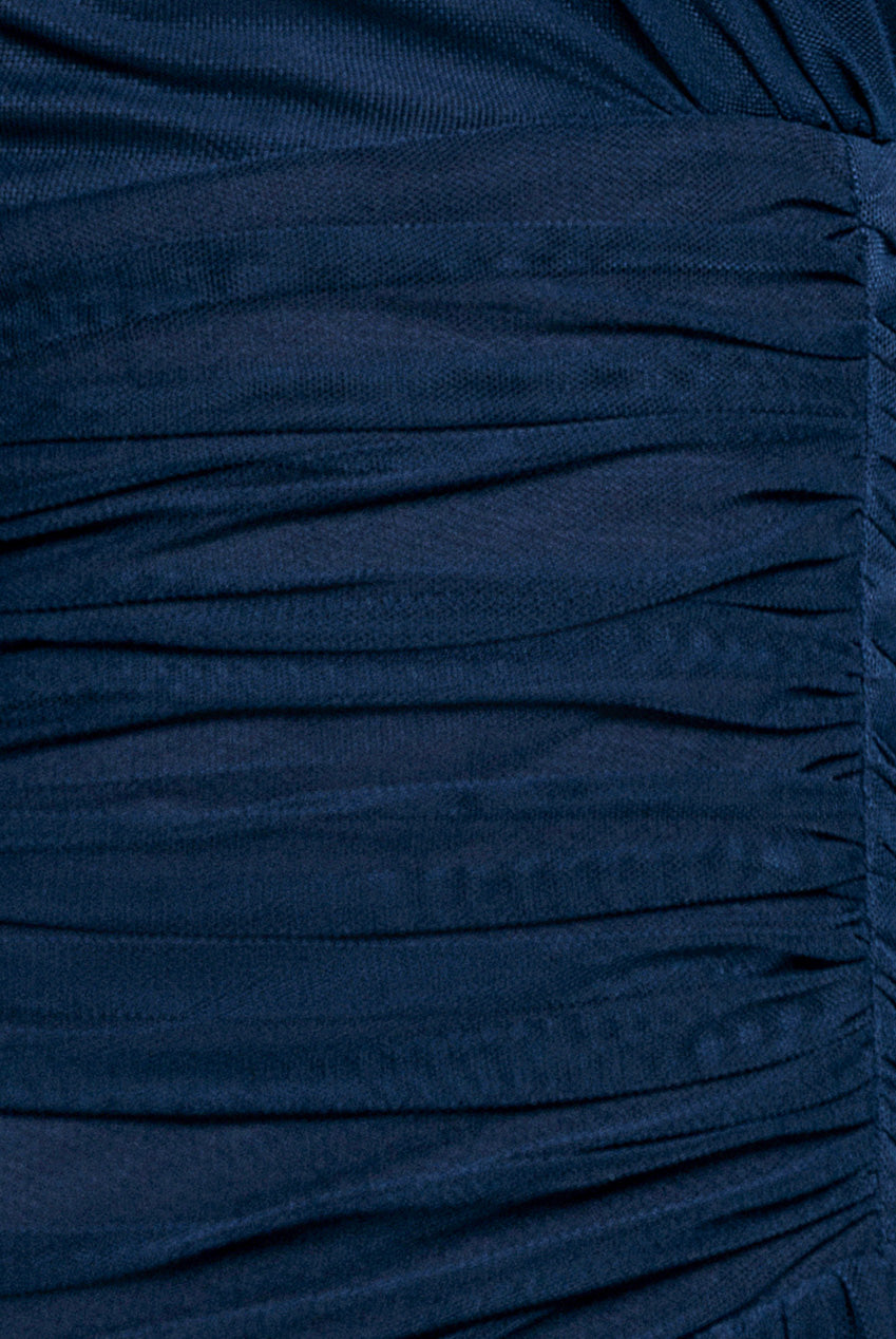 Gathered High & Low Tiered Midi Dress - Navy Blue DR4262