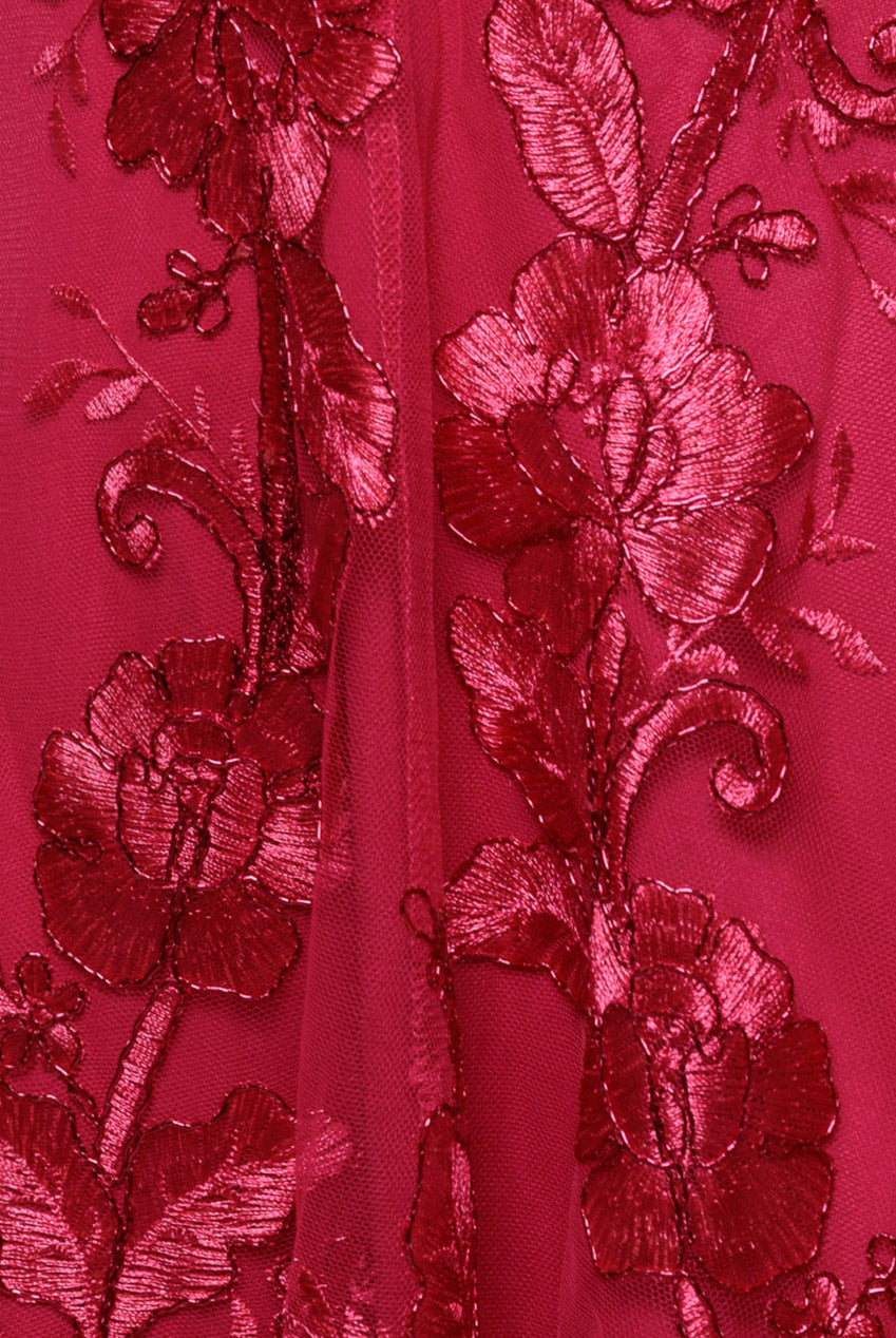 Scalloped Neck Embroidered Lace High Low Midi Dress - Magenta DR4265