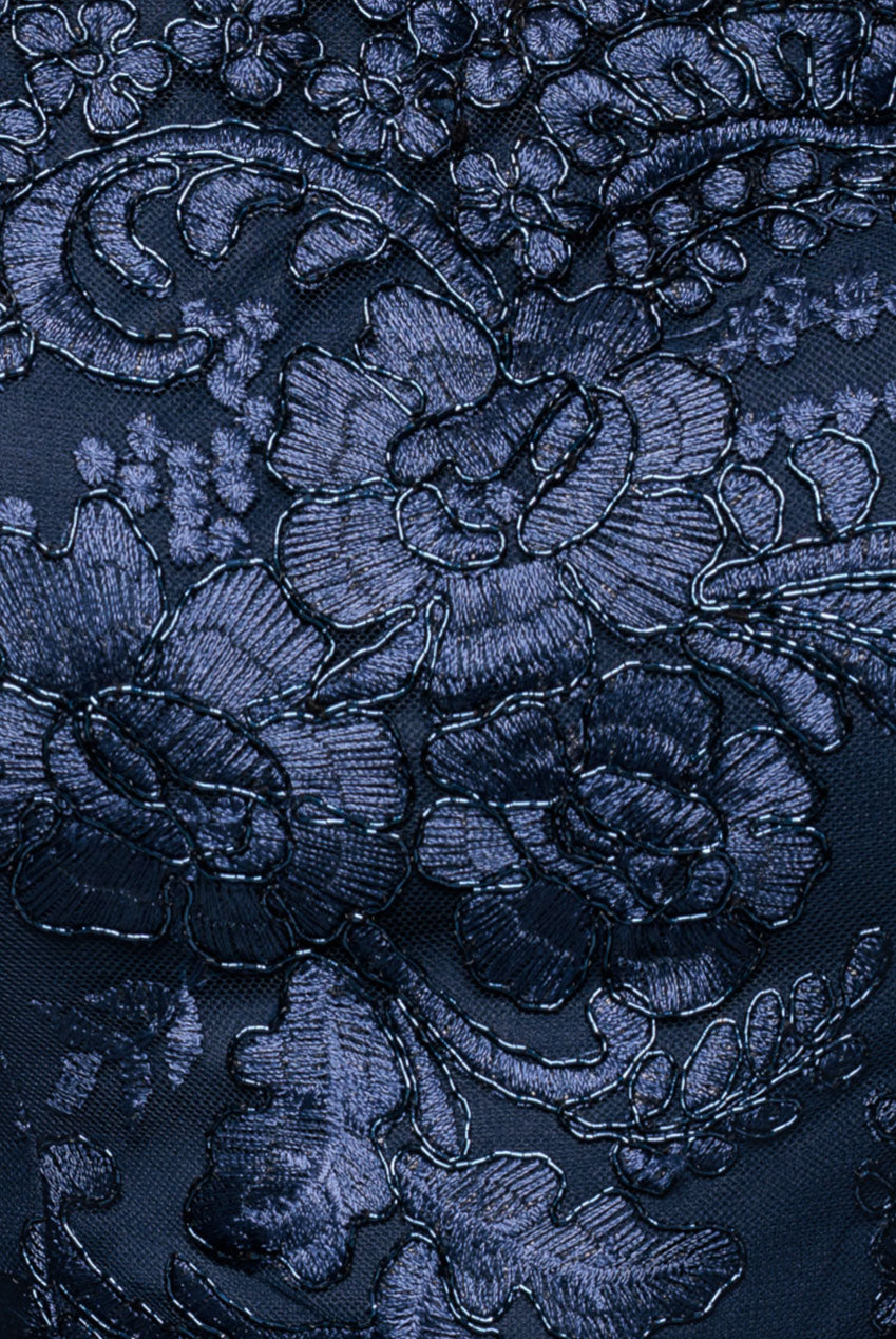 Scalloped Neck Embroidered Lace High Low Midi Dress - Navy Blue DR4265