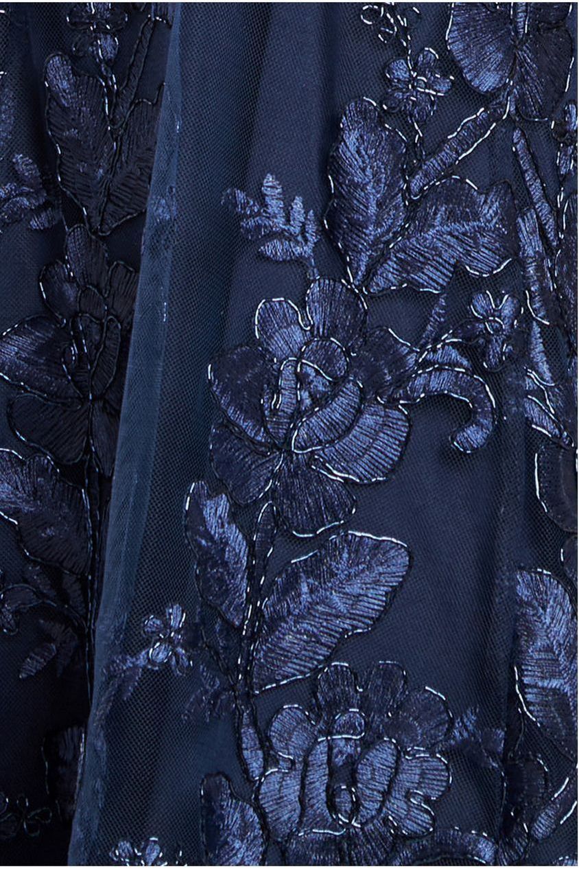 Scalloped Neck Embroidered Lace High Low Midi Dress - Navy Blue DR4265