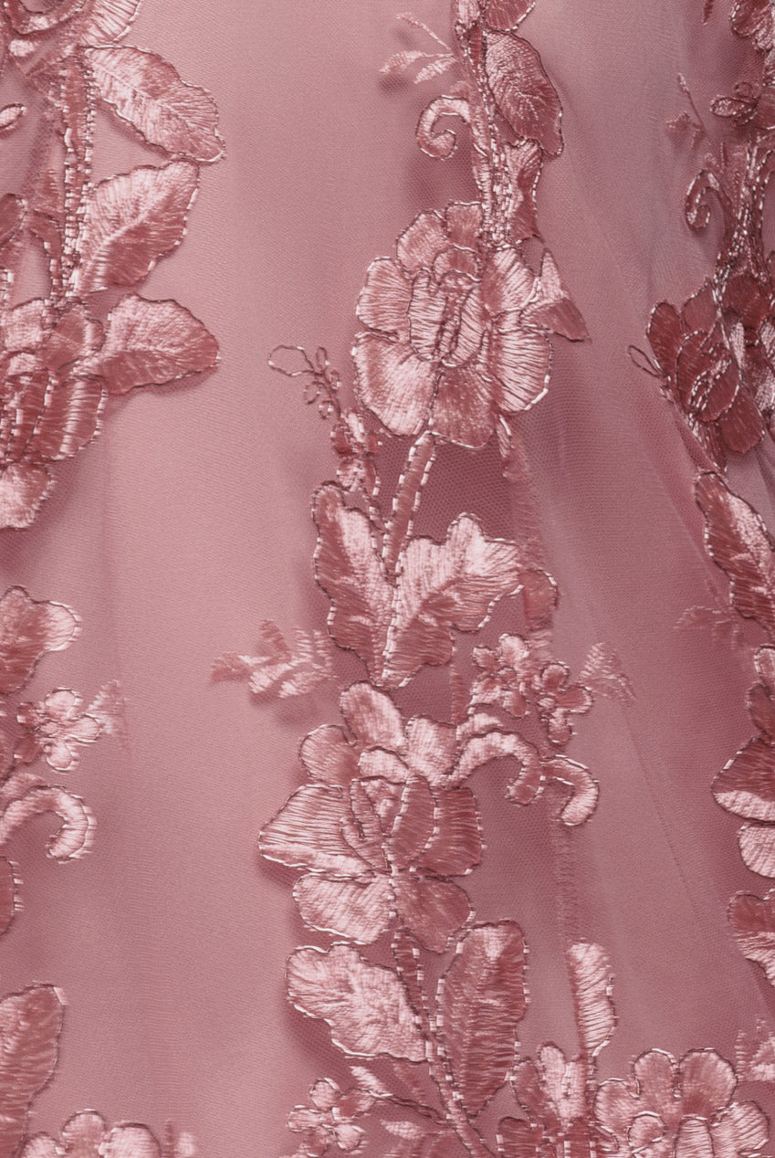 Scalloped Neck Embroidered Lace High Low Midi Dress - Pink DR4265