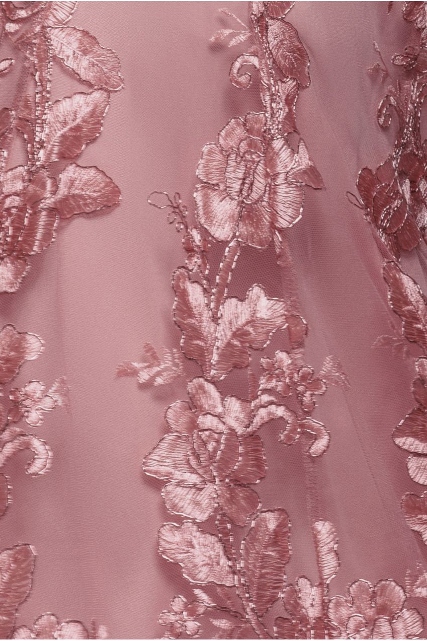 Scalloped Neck Embroidered Lace High Low Midi Dress - Pink DR4265