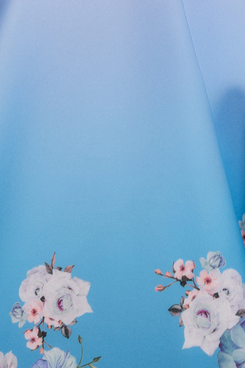 Floral Printed Scuba Foam Skater Dress - Blue DR4269