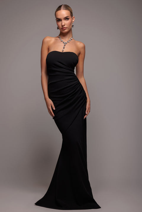 Scuba Crepe Bandeau Maxi With Diamante Necklace - Black by Goddiva