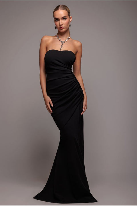 Scuba Crepe Bandeau Maxi With Diamante Necklace - Black by Goddiva
