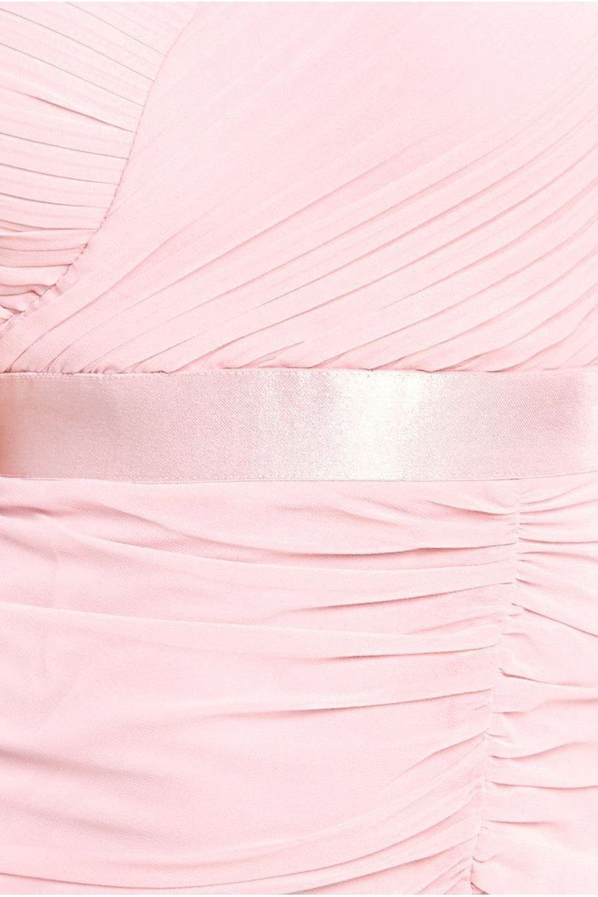 Pleated Bardot High Low Tier Chiffon Midaxi Dress - Blush DR4272