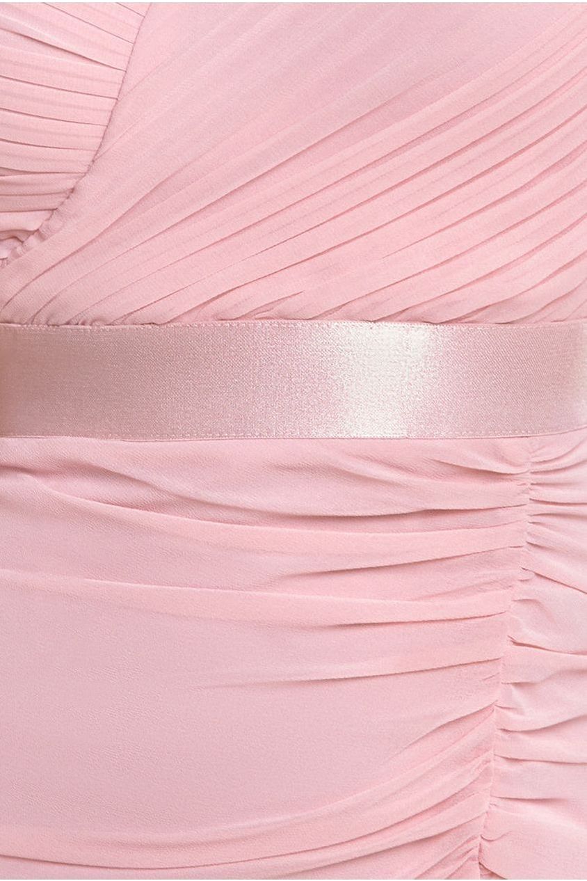 Pleated Bardot High Low Tier Chiffon Midaxi Dress - Blush Pink DR4272