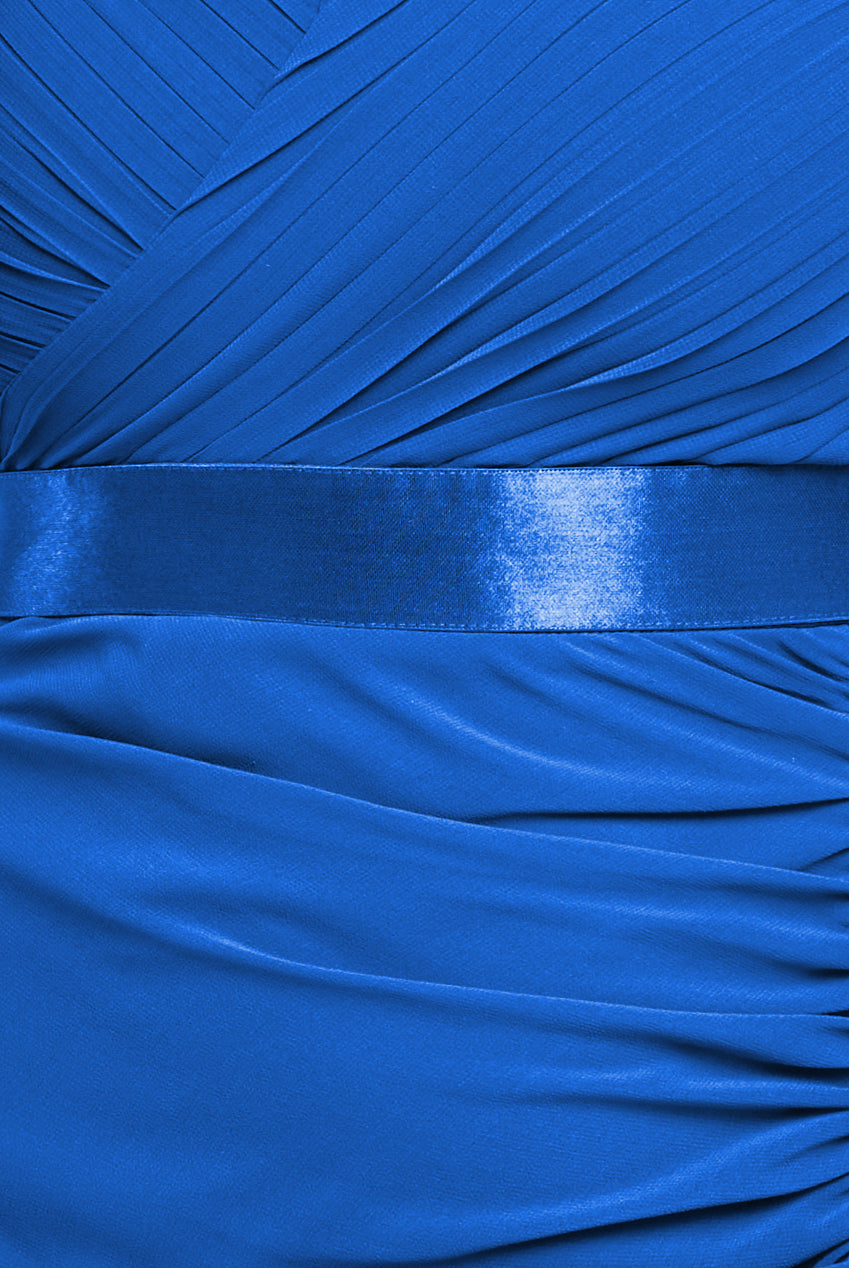 Pleated Bardot High Low Tier Chiffon Midaxi Dress - Royal Blue DR4272