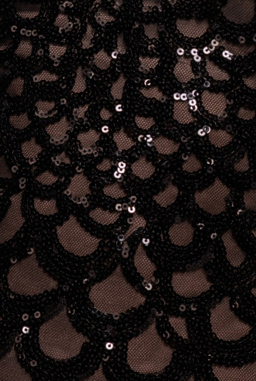 Diamante Strap Fish Scale Sequin Maxi Dress - Black DR4276