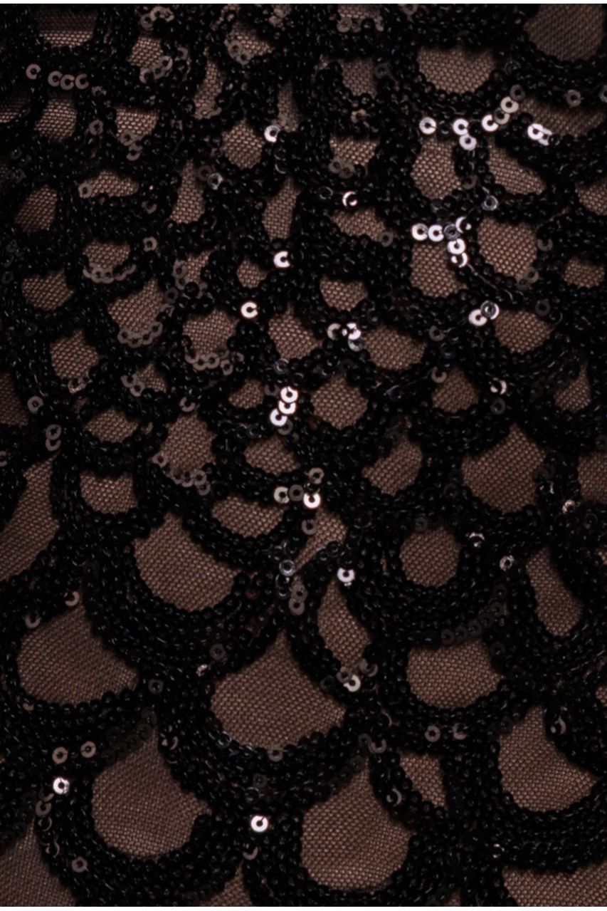 Diamante Strap Fish Scale Sequin Maxi Dress - Black DR4276