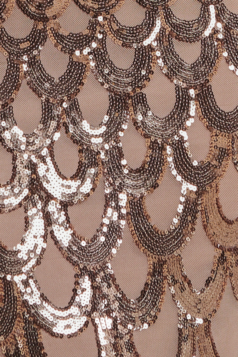 Diamante Strap Fish Scale Sequin Maxi Dress - Champagne DR4276