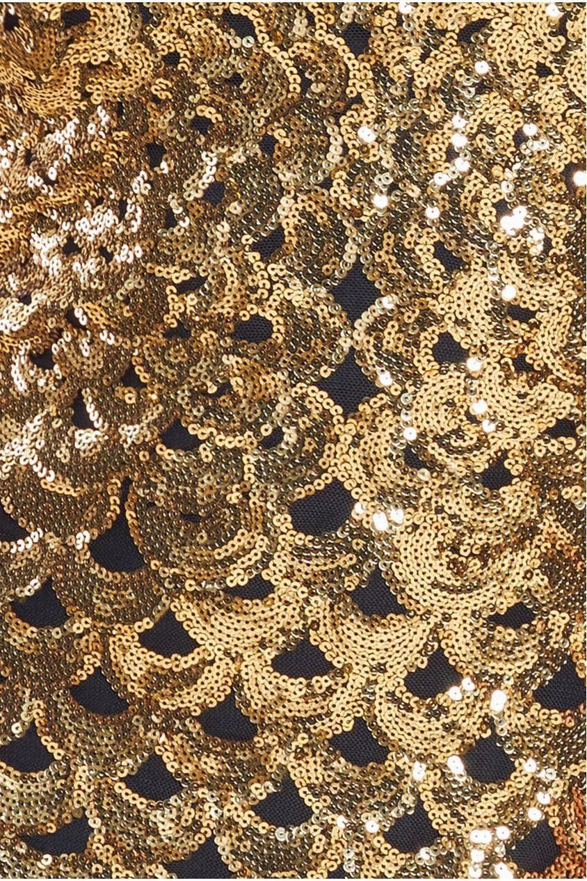 Diamante Strap Fish Scale Sequin Maxi Dress - Gold DR4276