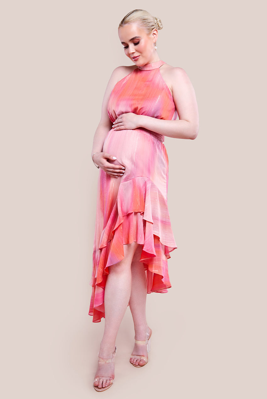Maternity Halter Neck Chiffon Tie Midaxi Dress - Blush DR4278MAT