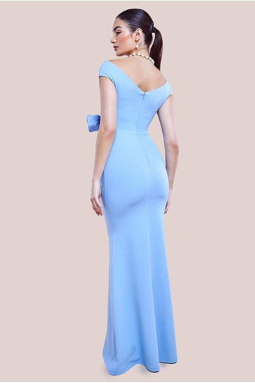 Scuba Crepe Rose Frill Maxi Dress - Cornflower Blue DR4281