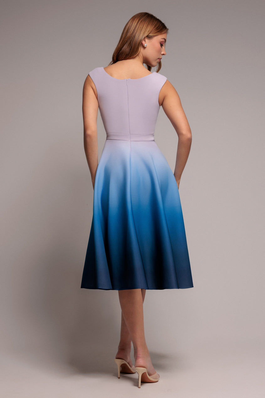 Ombre Scuba Foam Bardot A-Line Midi Dress - Light Blue DR4283QZ