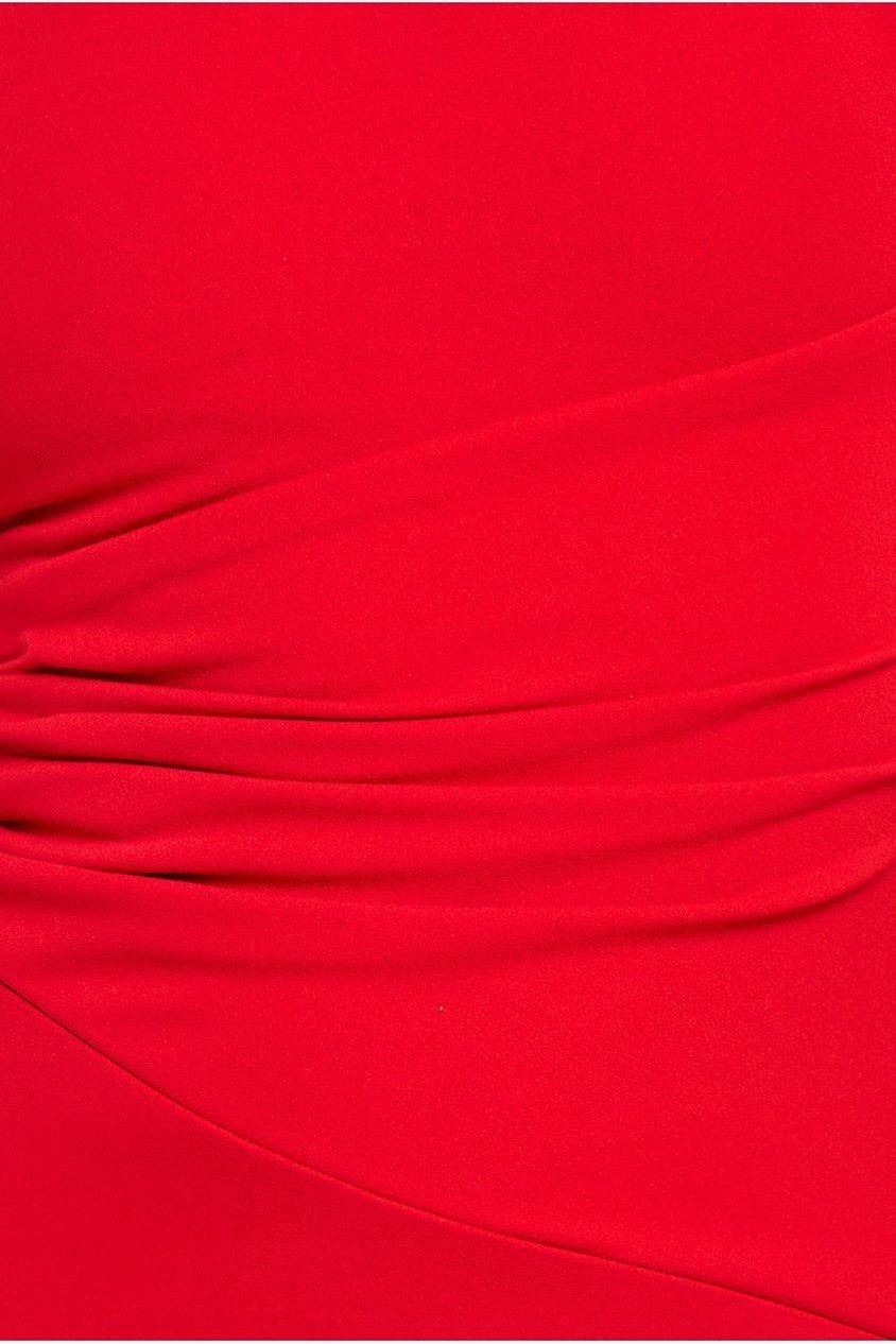 Scuba Crepe Asymmetric Neck Midi Dress - Red DR4284