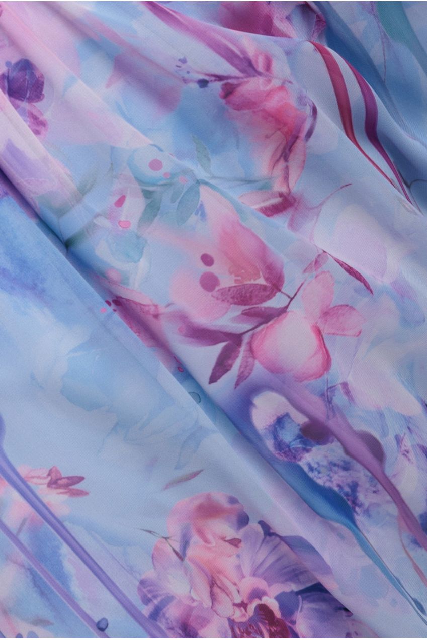 Floral Printed Chiffon Halter Maxi Dress - Blue DR4299