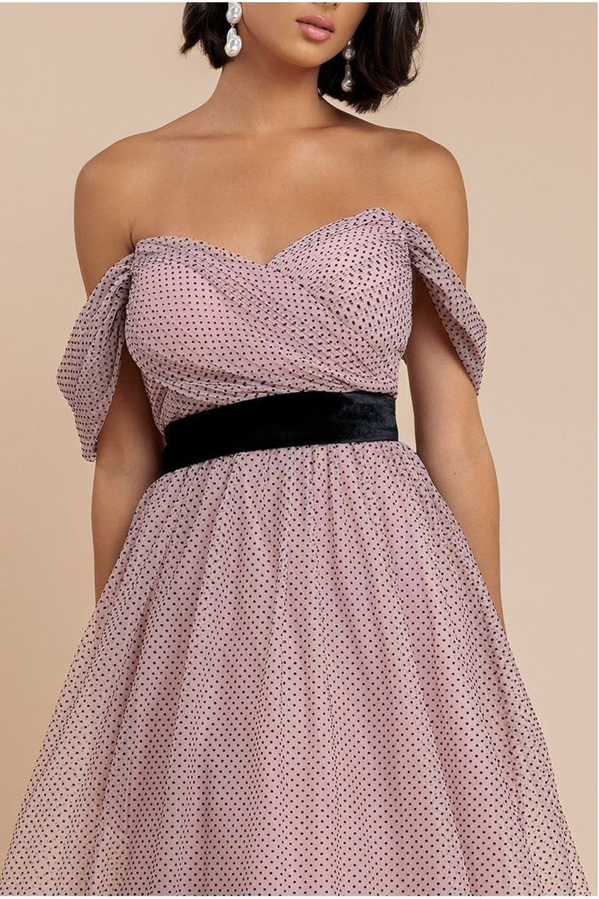 Dobby Mesh Off The Shoulder Princess Maxi Dress - Blush DR4308