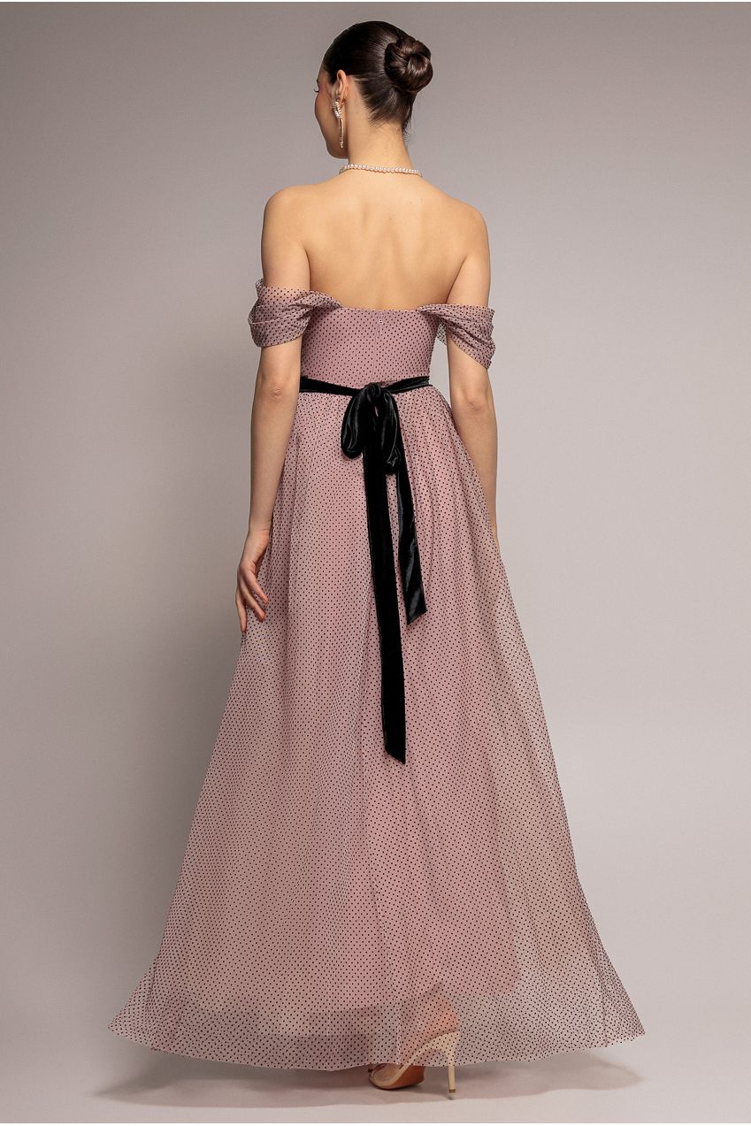Dobby Mesh Off The Shoulder Princess Maxi Dress - Blush DR4308