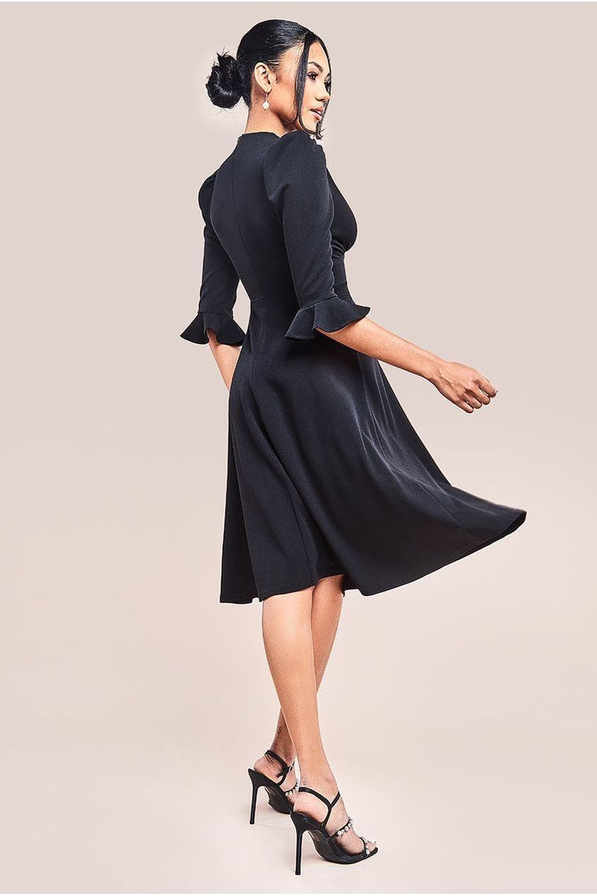 Flared Sleeve Midi Dress - Black DR4312