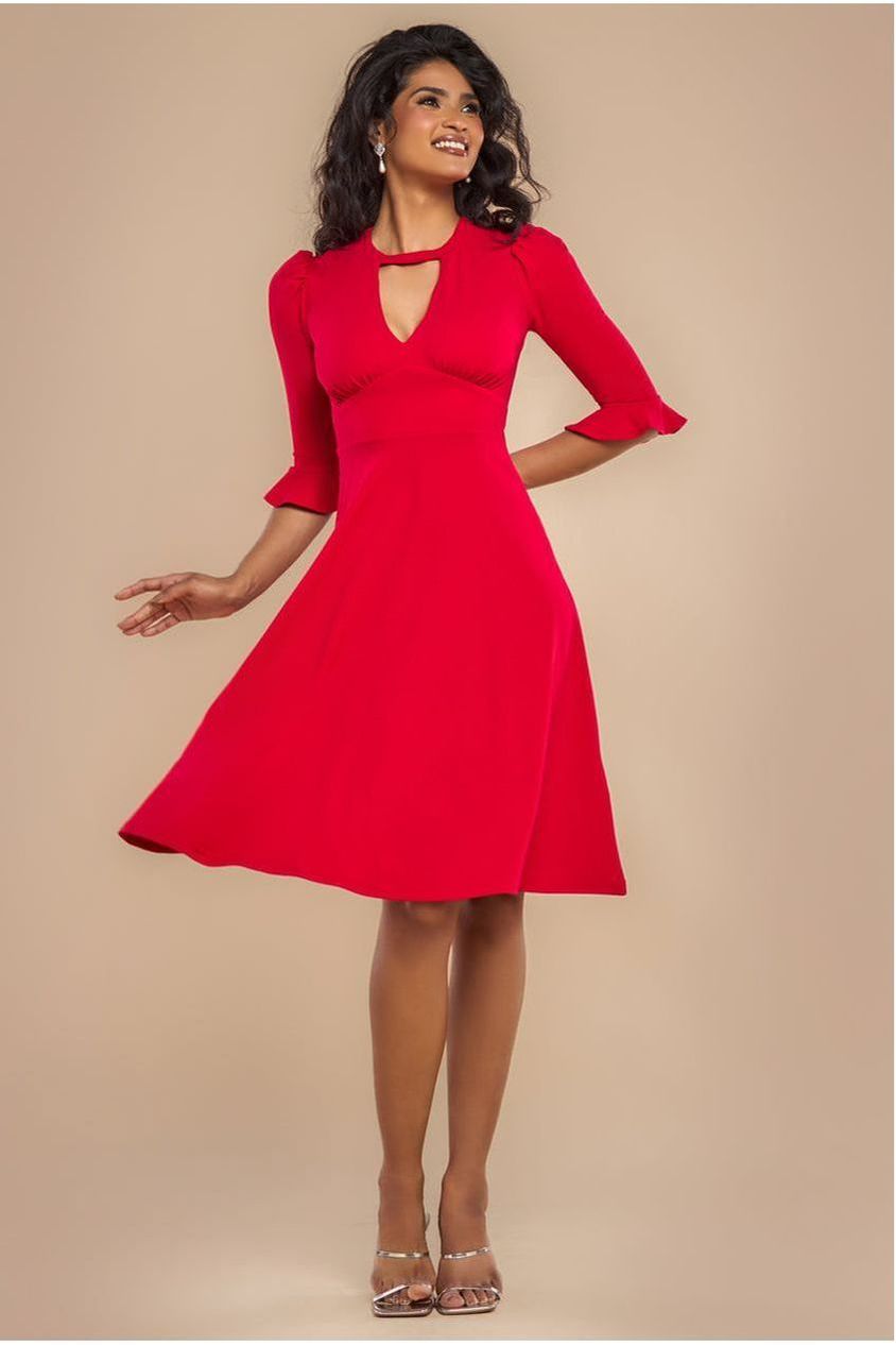 Flared Sleeve Midi Dress - Red DR4312