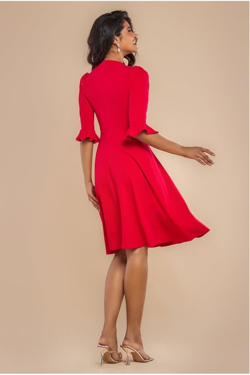 Flared Sleeve Midi Dress - Red DR4312