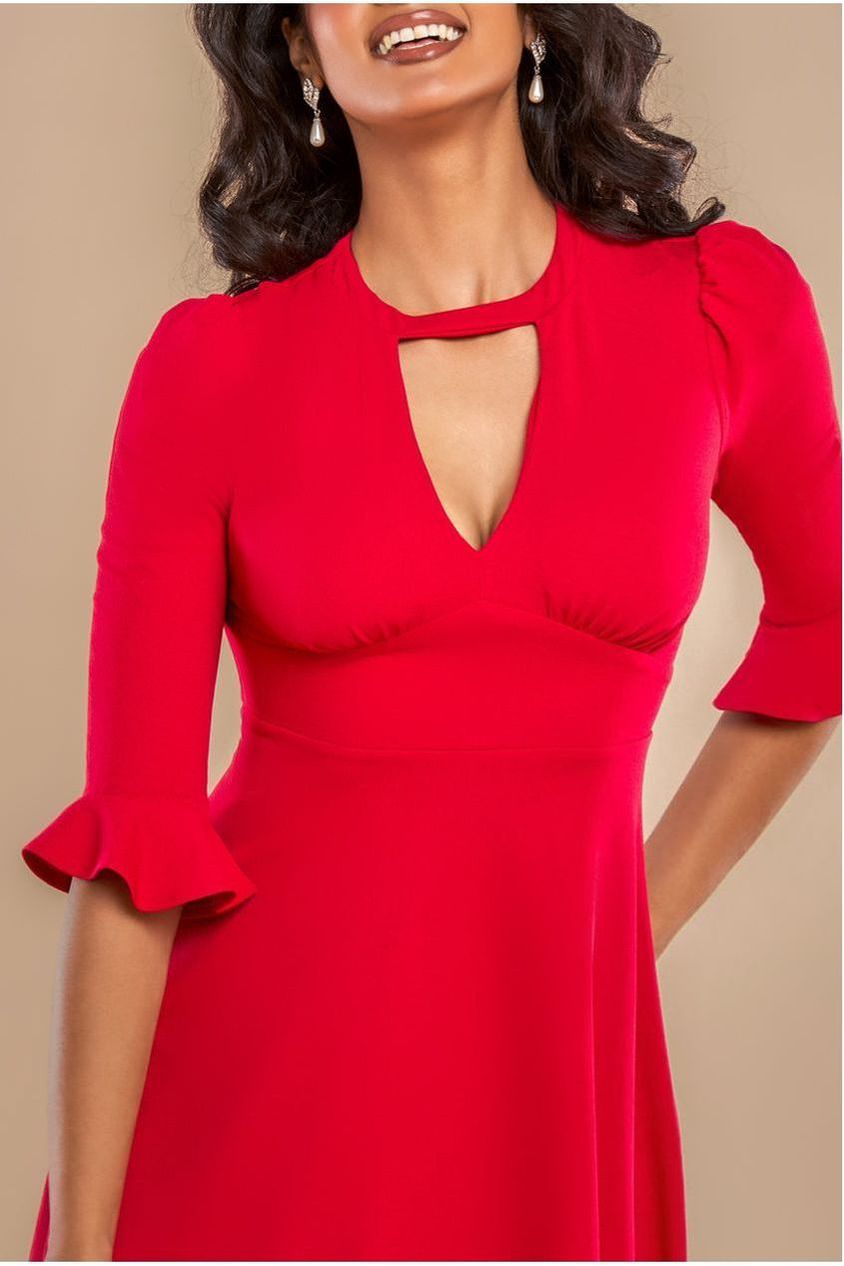 Flared Sleeve Midi Dress - Red DR4312