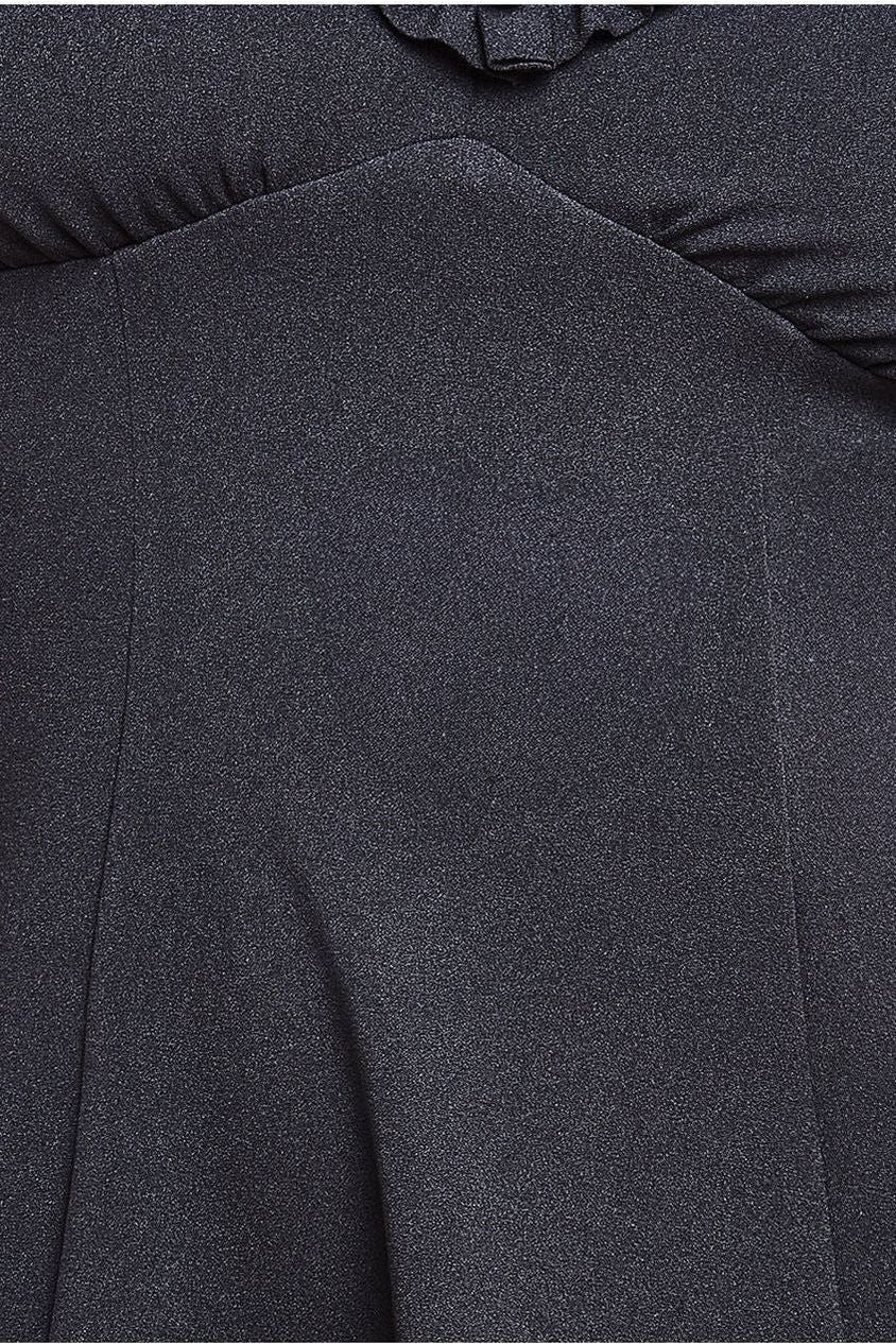 Flare Sleeve Frill Edge Midi Dress - Black DR4313