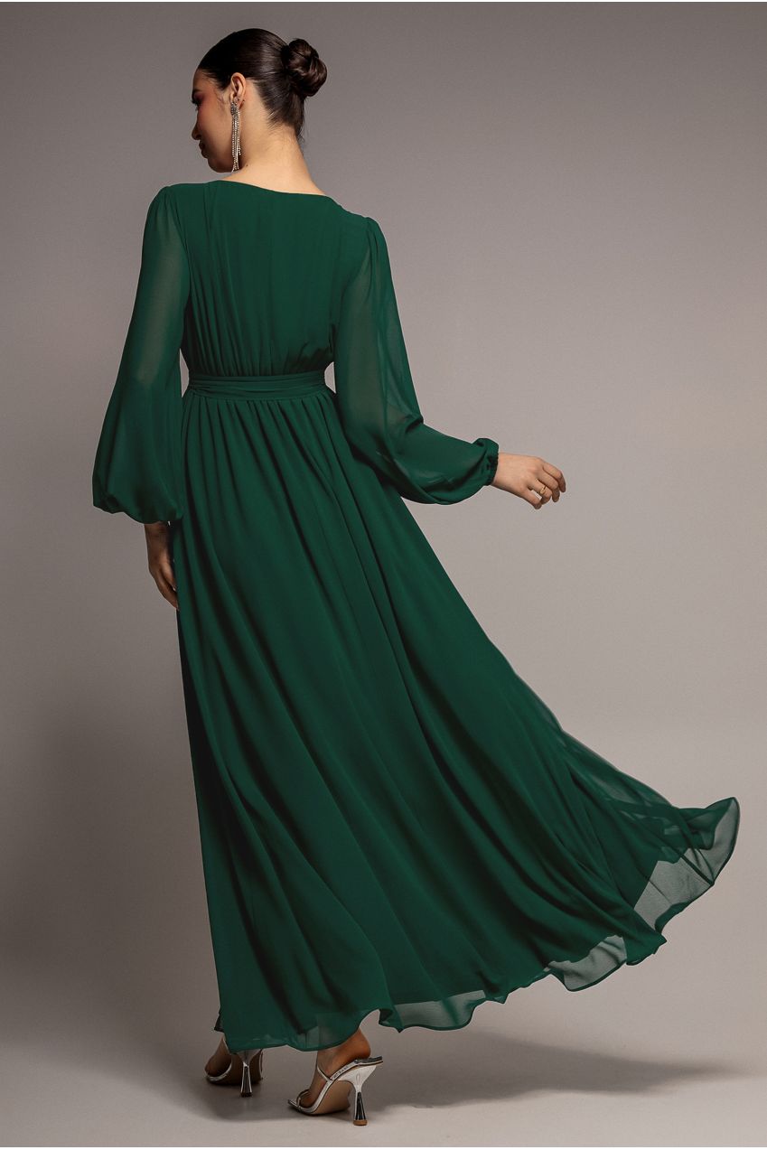 Sustainable Front Split Wrap Style Chiffon Maxi Dress - Green DR4314