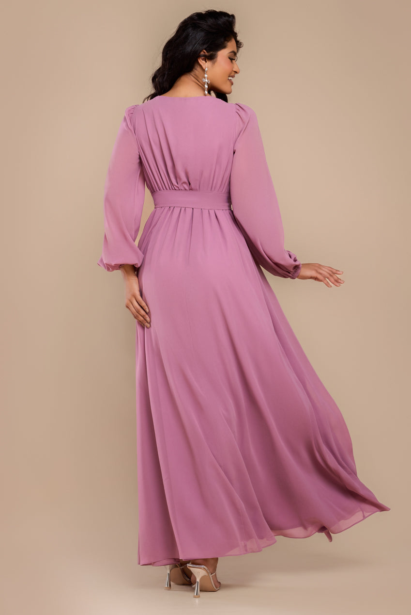 Sustainable Front Split Wrap Style Chiffon Maxi Dress - Dusty Lavender DR4314BBS