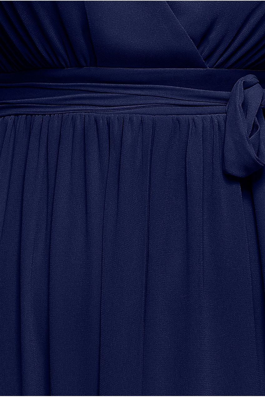 Sustainable Front Split Wrap Style Chiffon Maxi Dress - Navy Blue DR4314BBS