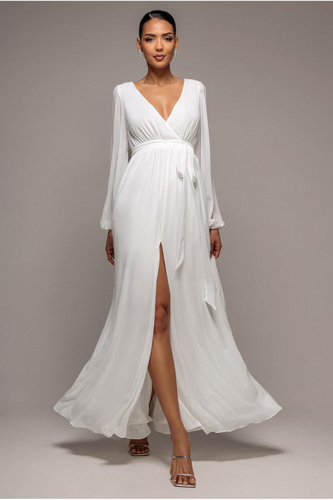 Wrap Back Maxi With Front Slit Chi On Maxi - White by Goddiva