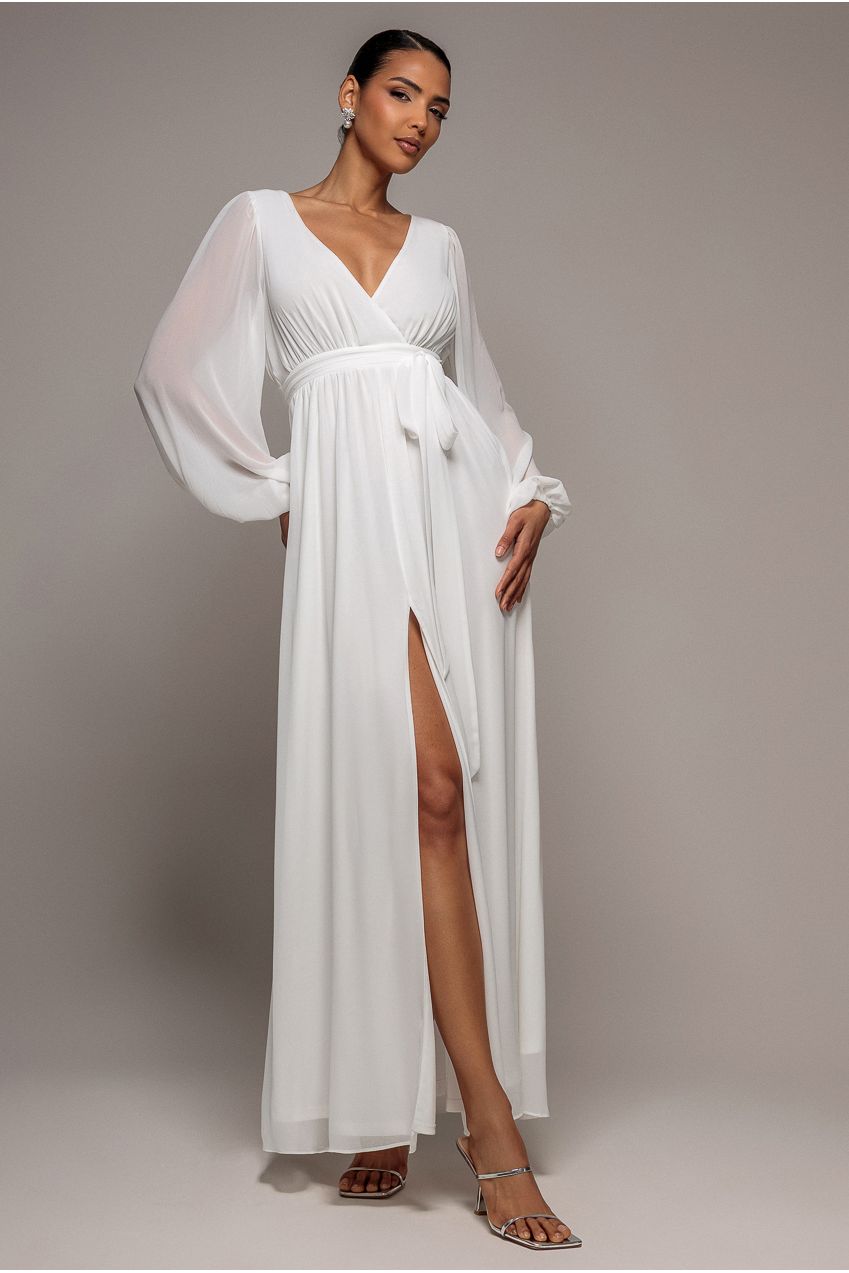 Wrap Back Maxi With Front Slit Chi On Maxi - White DR4314BBS