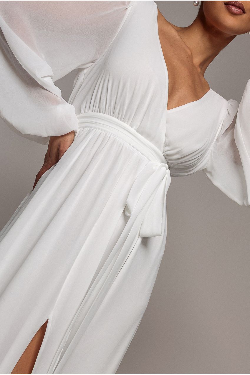 Wrap Back Maxi With Front Slit Chi On Maxi - White DR4314BBS
