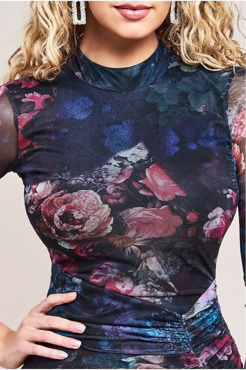 Asymmetric Gathered Skirt Midi Dress - Black DR4317