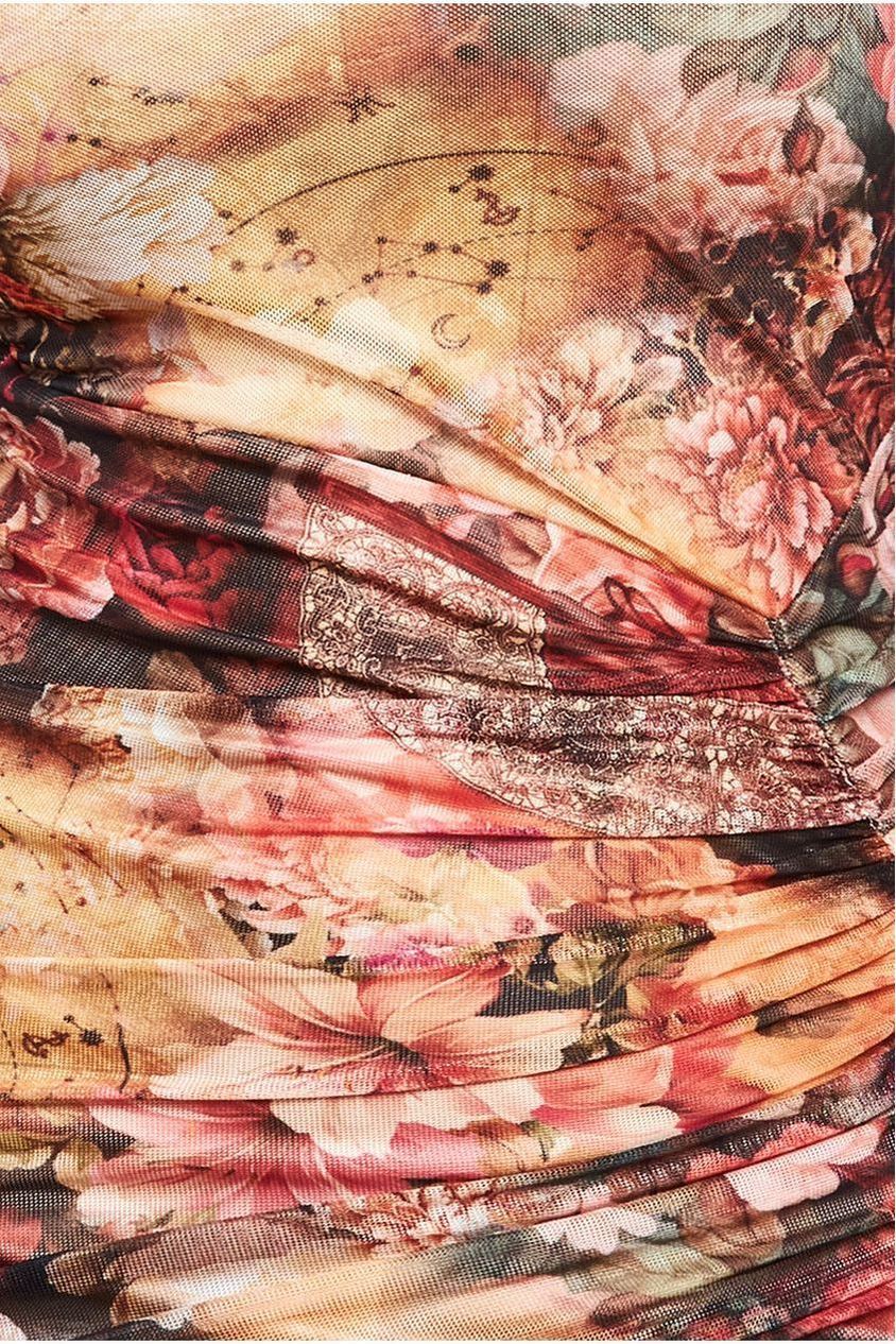 Asymmetric Gathered Skirt Midi Dress - Orange DR4317