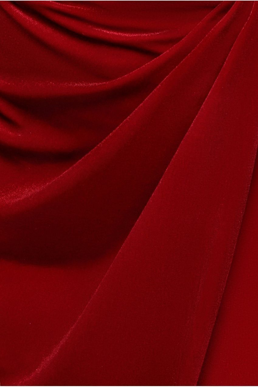 Off The Shoulder Front Split Velvet Maxi Dress - Red DR4318