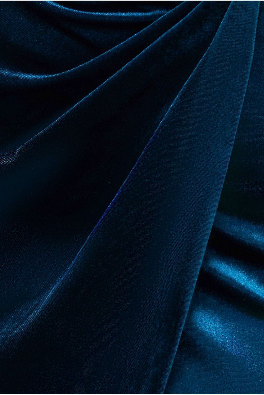 Off The Shoulder Front Split Velvet Maxi Dress - Teal DR4318